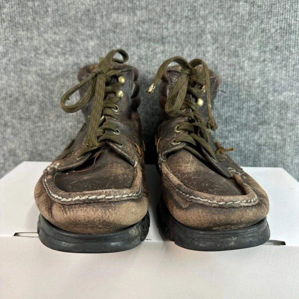 Polo Ralph Lauren Ranger Brown Leather Moc Toe Lug Sole Lace Up Boots Mens 10.5